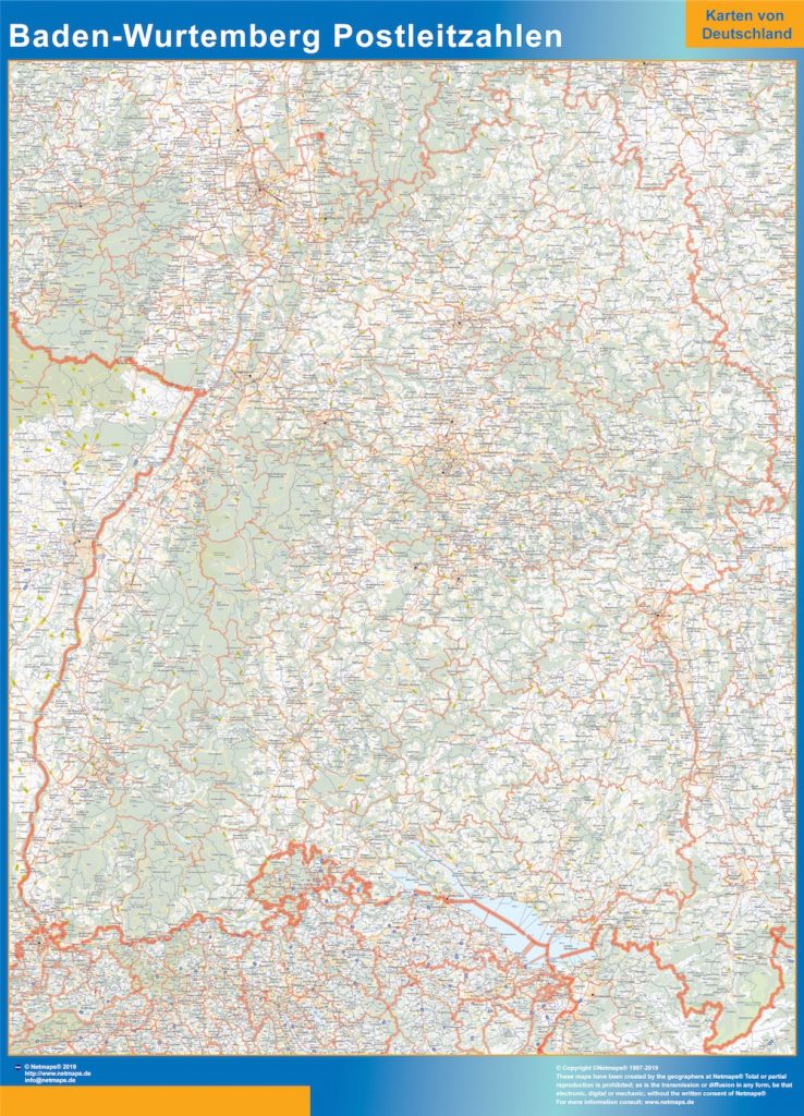 BadenWurtemberg zip codes map Wall maps