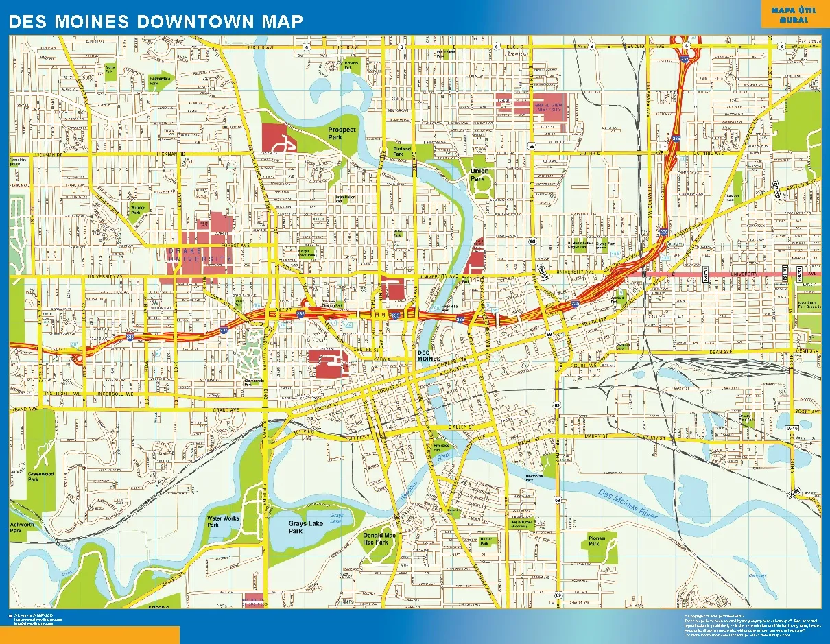 Des Moines downtown map | Wall maps