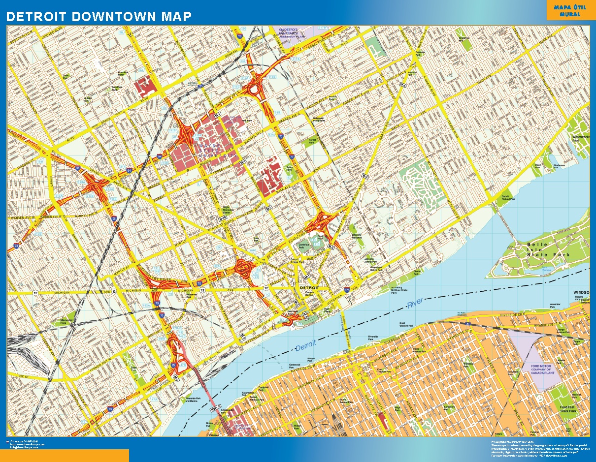 Map Of Downtown Detroit Detroit Downtown Map | Wall Maps