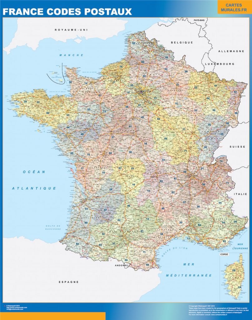 Map of France zip codes Wall maps