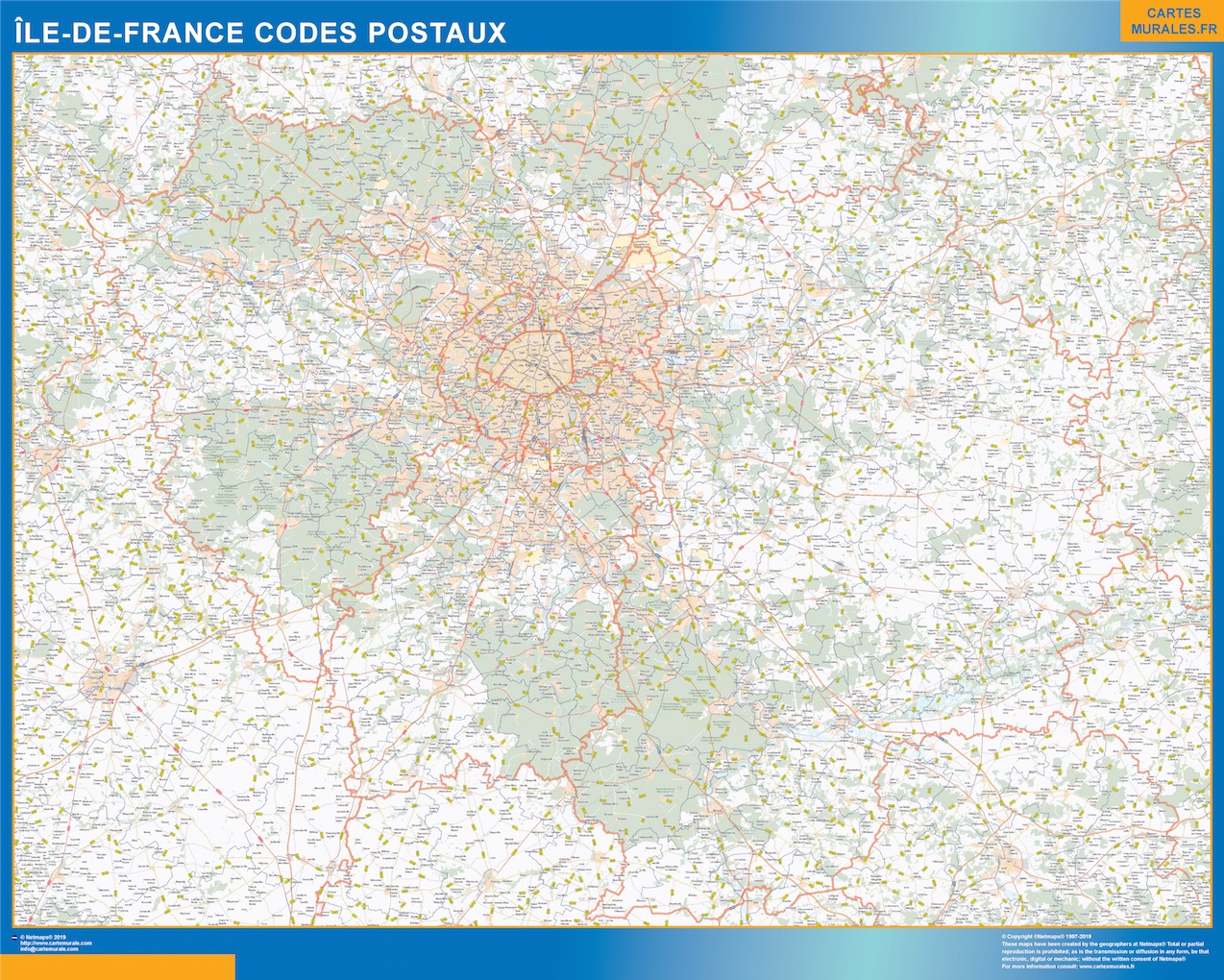 Map of Ile de France zip codes Wall maps