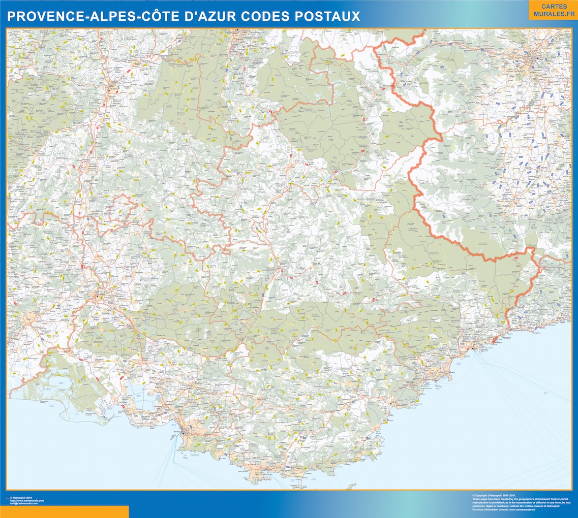 Map of Provencealpes cote azur zip codes Wall maps